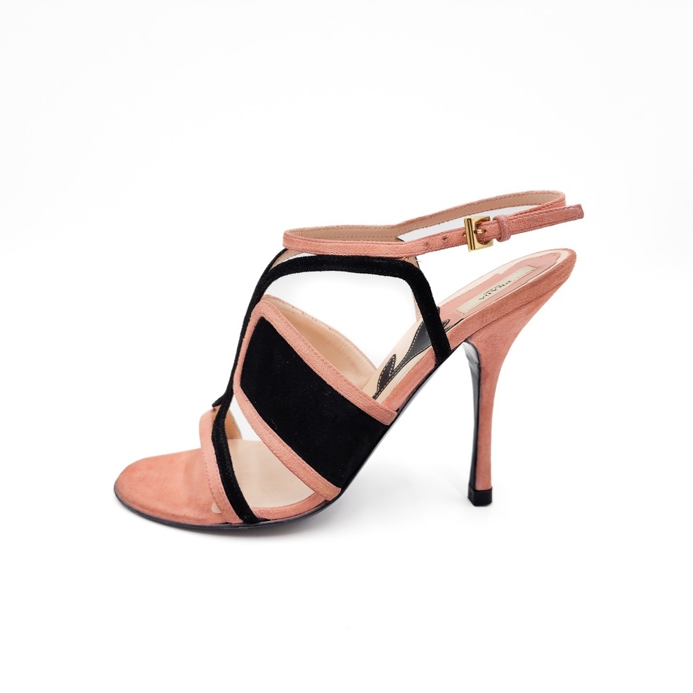 Prada Pink Black Suede Strappy Heels Sandals EU 37 - Picture 3 of 7